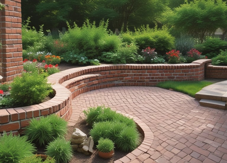 Wide shot of a spacious stone patio with custom BBQ and seating area.