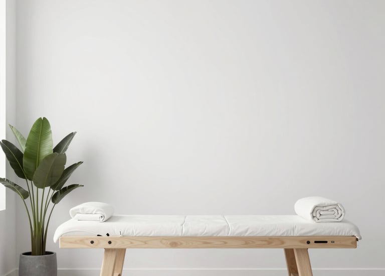 Modern clinic interior featuring art installations and calming colors.