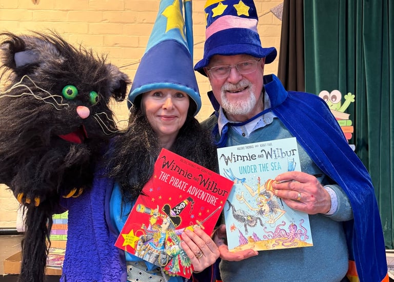 Korky Paul with Winnie the Witch at book signing