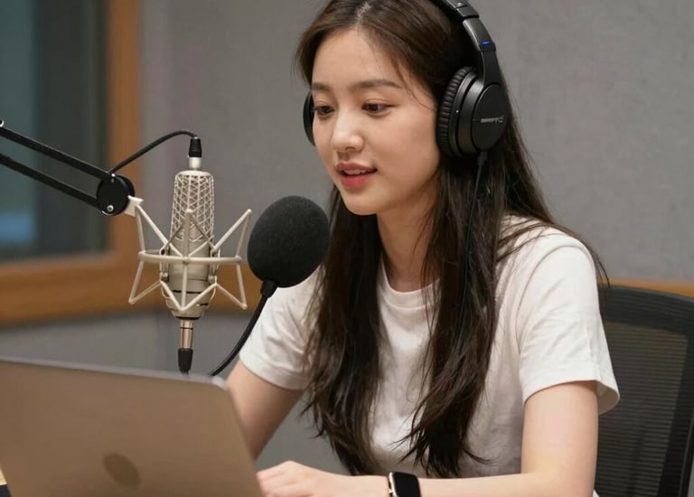 Hosts smiling during a live podcast recording session.