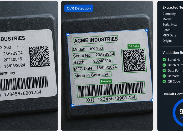 Read serial numbers, labels, and printed information automatically from industrial images.
