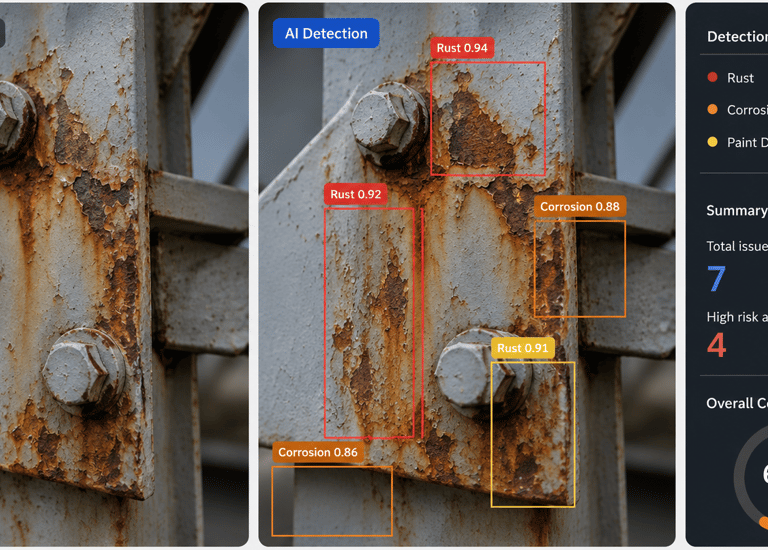 Identify corrosion and damaged areas on metal surfaces using custom-trained inspection models.