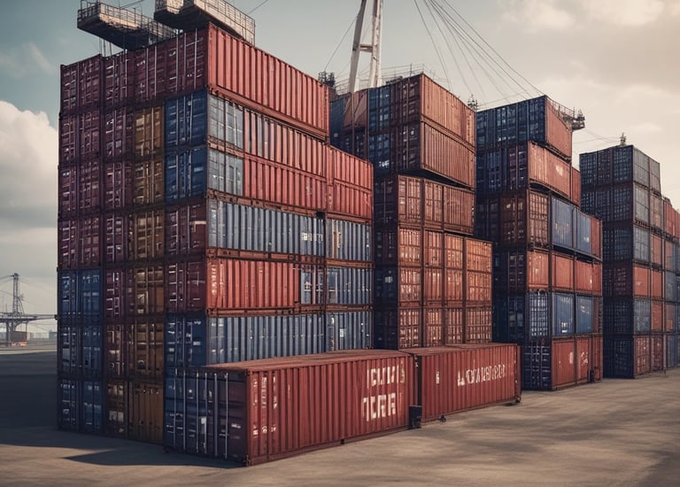 Warehouse staff handling container documentation and loading.
