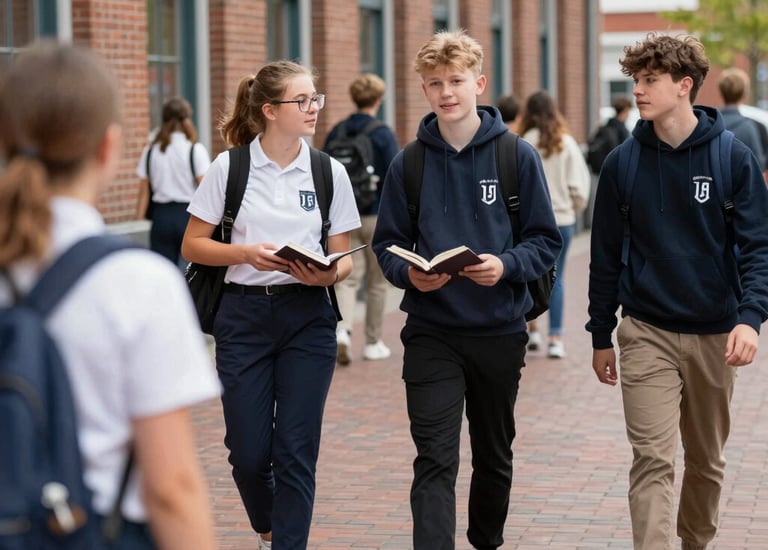 Students collaborating over a mechanical engineering prototype in a bright campus lab.