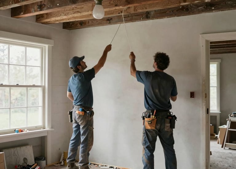 A close-up of hands exchanging keys over a house blueprint.