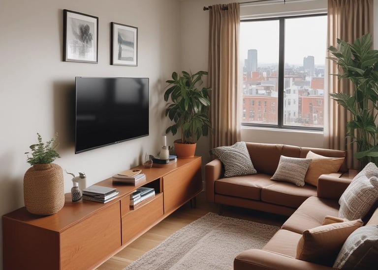a living room with a couch and a television