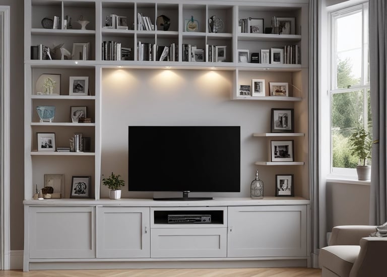 An intricately carved wooden cabinet with ornamental designs and inlaid mirror panels. The cabinet is placed against a yellow wall and has a rich antique appearance. It features detailed floral patterns and arch-shaped designs on its door panels. The top section has a decorative crest and a series of small reflective surfaces below it, showing signs of aging.