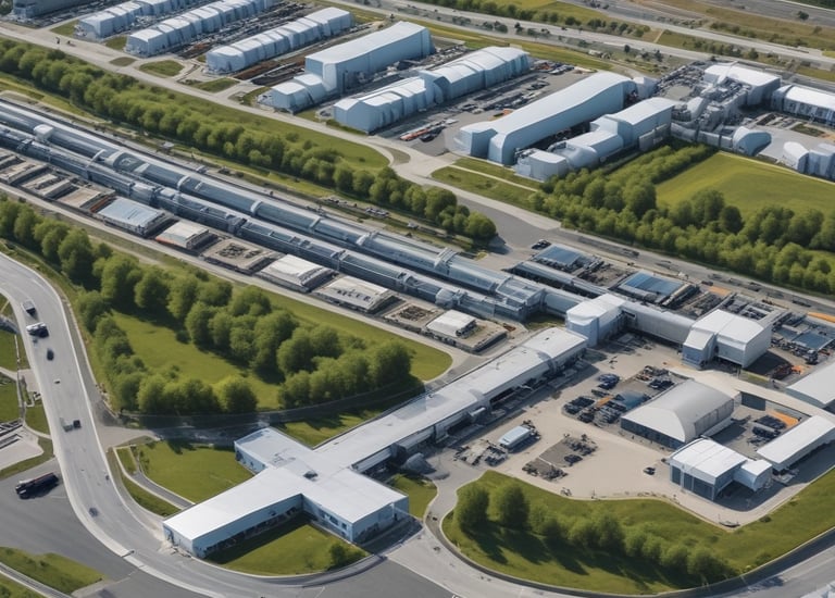 A white energy storage system labeled with 'HARVEYPOW' is situated in an industrial setting, surrounded by cardboard and wooden pallets. There is a green stripe on the unit with the words 'Energy storage system' beneath the brand name. The environment appears to be a warehouse.