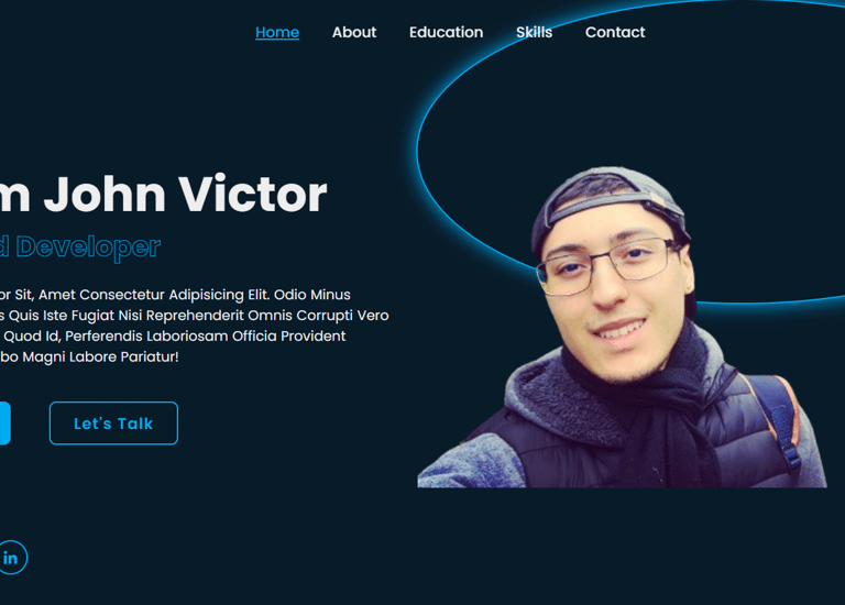 Portfólio Pessoal Azul e Branco criado com HTML, CSS e um pouco de javascript