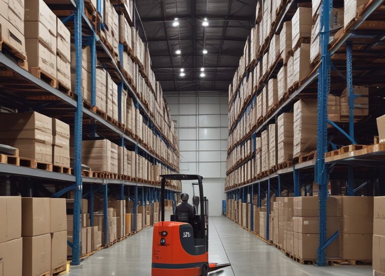 A delivery truck unloading goods at a warehouse.