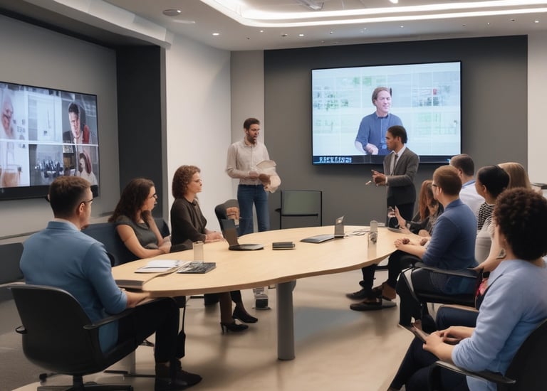 A multi-story building with a business on the ground floor displaying a sign for an architectural company. The facade includes balconies with railings. In front of the entrance, there is a table covered with a red cloth, adorned with decorative floral arrangements. Motorbikes are parked along the sidewalk and there are some potted plants on a ledge above the entrance.