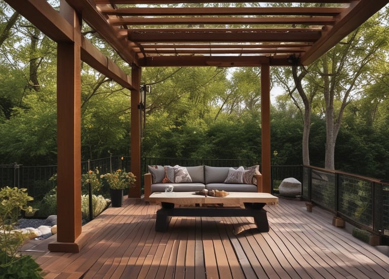 A corner of a luxury retail building with elegant architectural details. The exterior is adorned with festive decorations, including garlands and lights. Large display windows showcase high-end products against a red backdrop. A bright red awning provides shade above the windows, and the street surface appears wet, possibly after rain.
