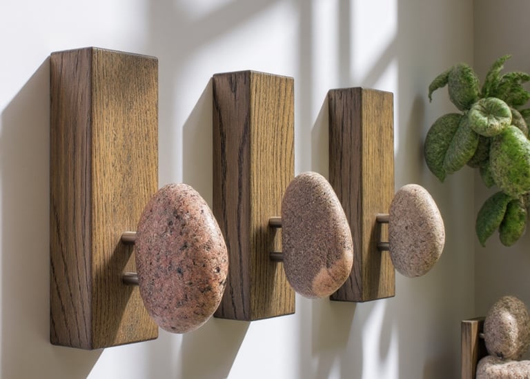 Clothes wall hooks - Towel hangers 3 PCS - Sea Stone Dcor - Decorative oak wood coat hooks wall rack