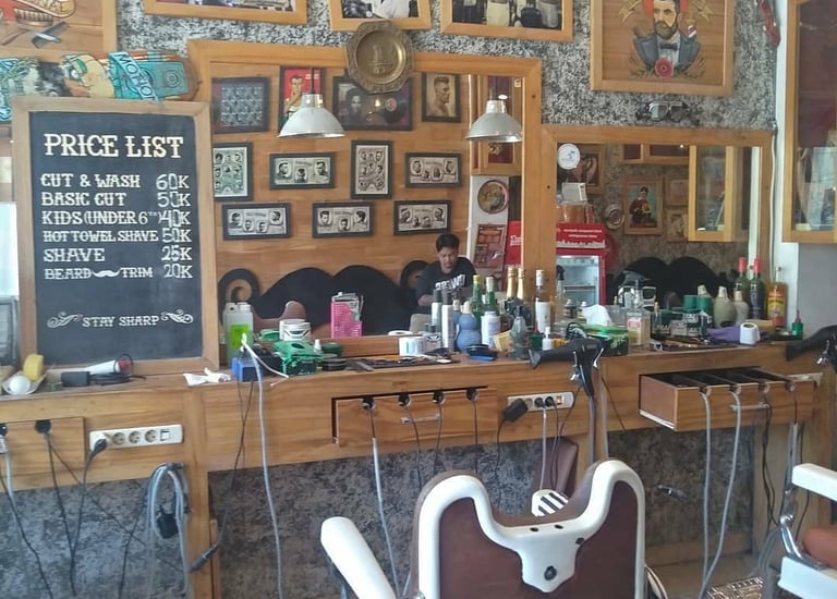a barber shop with a interior design shop in the background made by DharmaJaya furniture