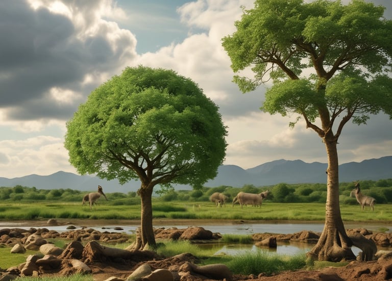 A person stands facing a blue wall covered with numerous yellow sticky notes arranged in a flowchart-like pattern. The notes are organized into categories with handwritten titles like 'Environment', 'Society', and 'Healthcare'.
