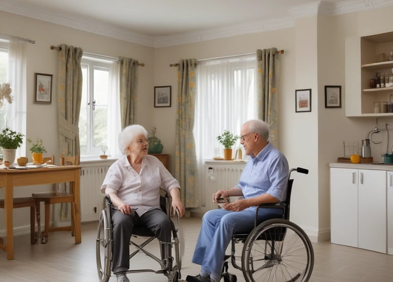 A person stands facing a blue wall covered with numerous yellow sticky notes arranged in a flowchart-like pattern. The notes are organized into categories with handwritten titles like 'Environment', 'Society', and 'Healthcare'.
