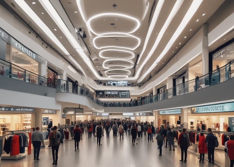 a large group of people walking through a mall, sightseeing, buying gifts.,