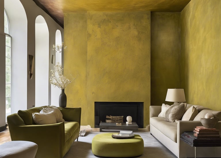 a living room with a couch and a fireplace