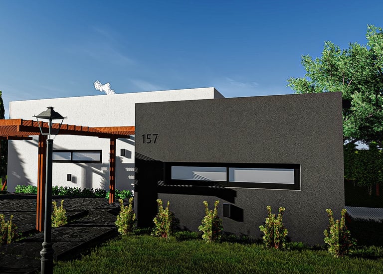 Casa moderna en barrio privado con fachada minimalista y diseño contemporáneo