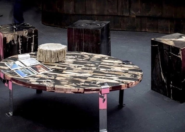 Petrified Wood Mosaic table on Sandoz legs