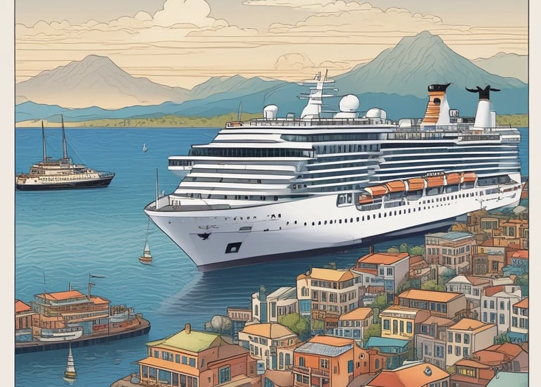 ein Kreuzfahrtschiff im Wasser mit einem Boot im Hintergrund