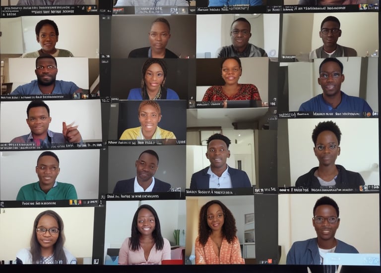 Three people are sitting around a conference table in a modern office. One person is wearing a red blazer and is speaking, while the other two listen and have open laptops in front of them. Papers with charts and graphs are scattered on the table. In the background, there are gray acoustic panels on the wall and a flip chart with colorful notes.