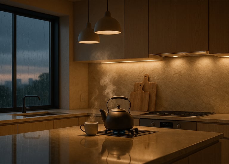 Tea time. Cozy aesthetic ambience with rain sounds in the background.