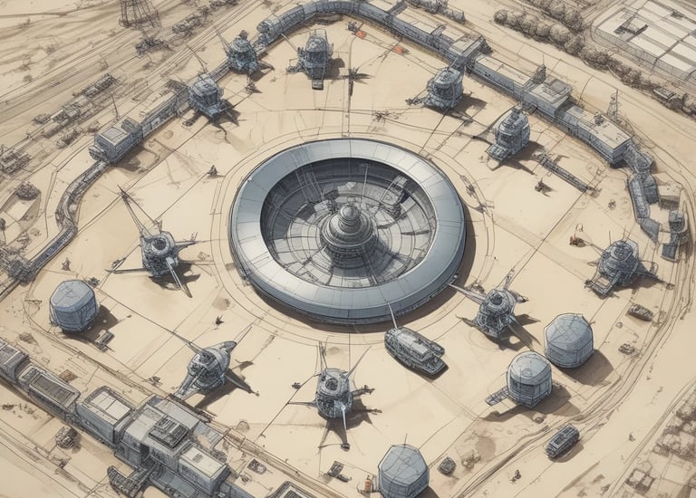 l'image en mode croquis d'une base aérienne vue de haut 