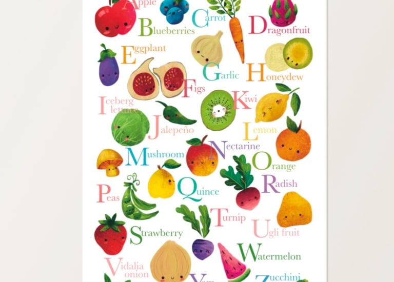 Cute food alphabet illustration poster teacher resources for early childhood education 