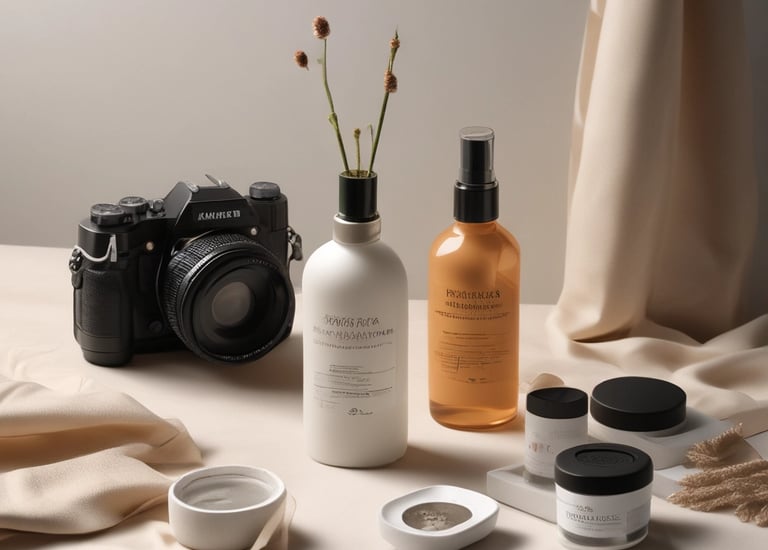 A photographer directing a model during an outdoor photo shoot at golden hour.