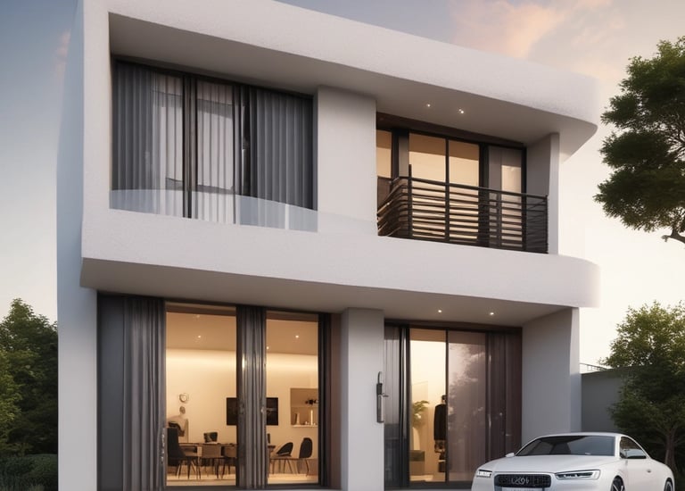 Exterior view of a renovated house facade with new stonework and fresh paint.