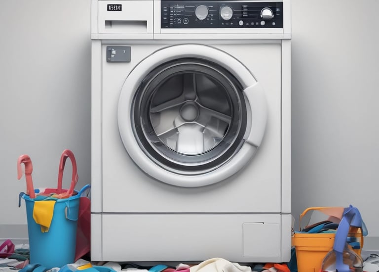 Close-up of a washing machine being fixed by a professional.