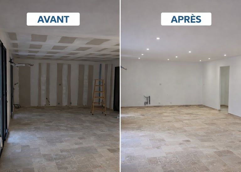 Peinture intérieure salon blanc mat - maison Colomiers