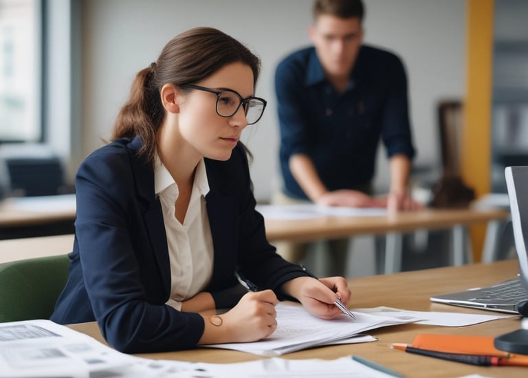 Photo showing a team working on environmental licensing paperwork.