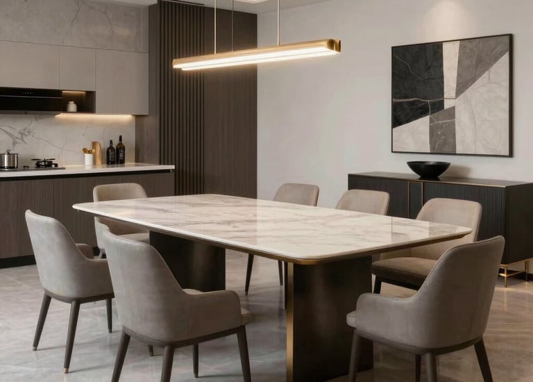 Sleek modern kitchen with custom cabinetry in warm wood tones.