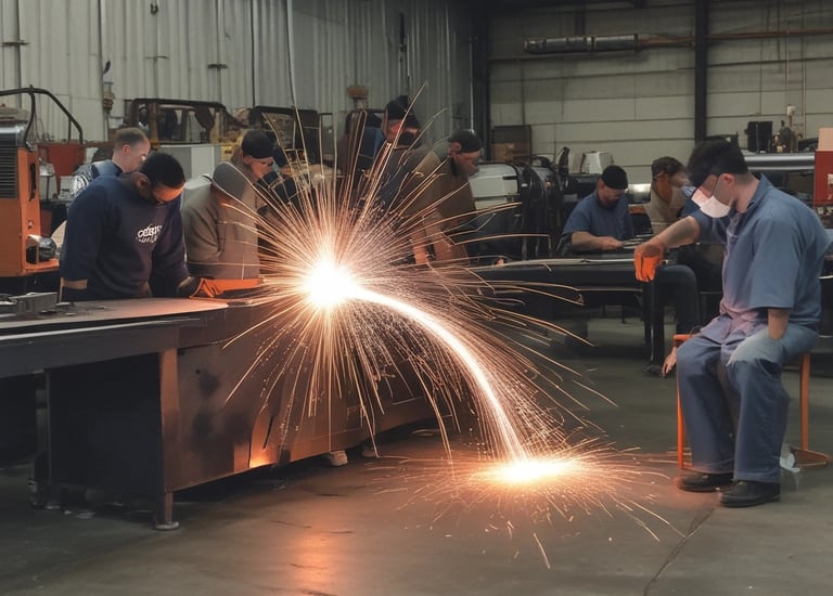 Certified technicians working on mechanical systems inside an industrial plant