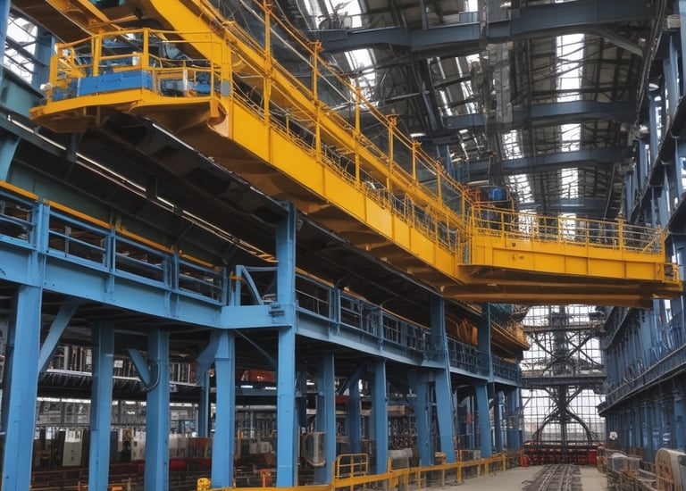 Engineer inspecting machinery in a busy manufacturing facility.