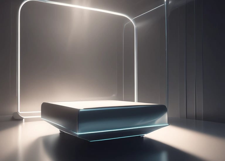 Team members collaborating around a table filled with blueprints and devices.