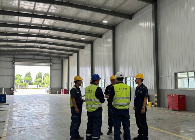 Professional team discussing operational plans in a modern office setting