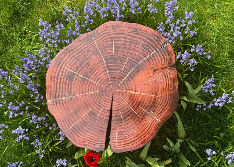 small live edge side table with copper leafing
