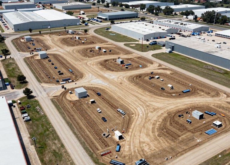 Construction crews preparing infrastructure for a suburban residential neighborhood