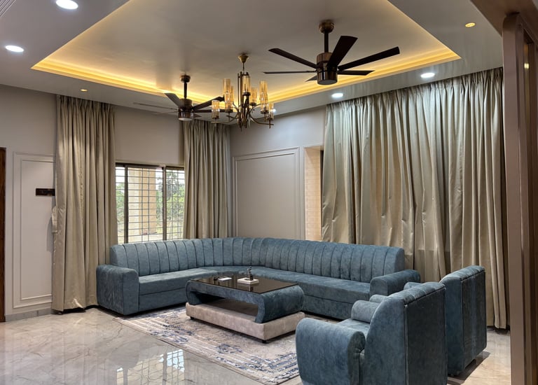 Luxury living room interior design in Palghar by Didhiti Design Studio
