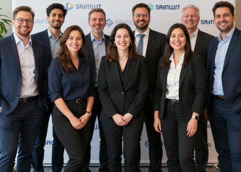 A candid shot of guests laughing under warm string lights at an evening event.
