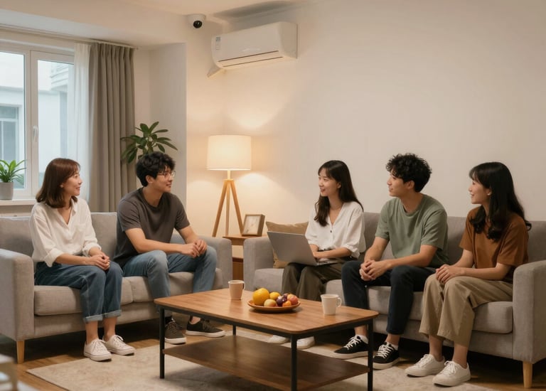 Two adults sharing a room, showing a calm and respectful environment.