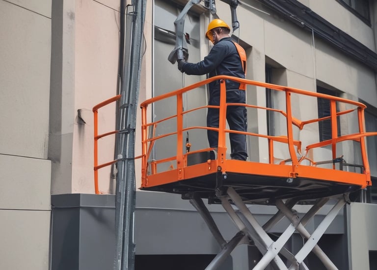 Technician installing commercial lighting fixtures in an office space.