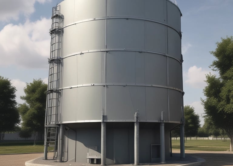 A modern hydraulic reservoir installation in progress with engineers working.