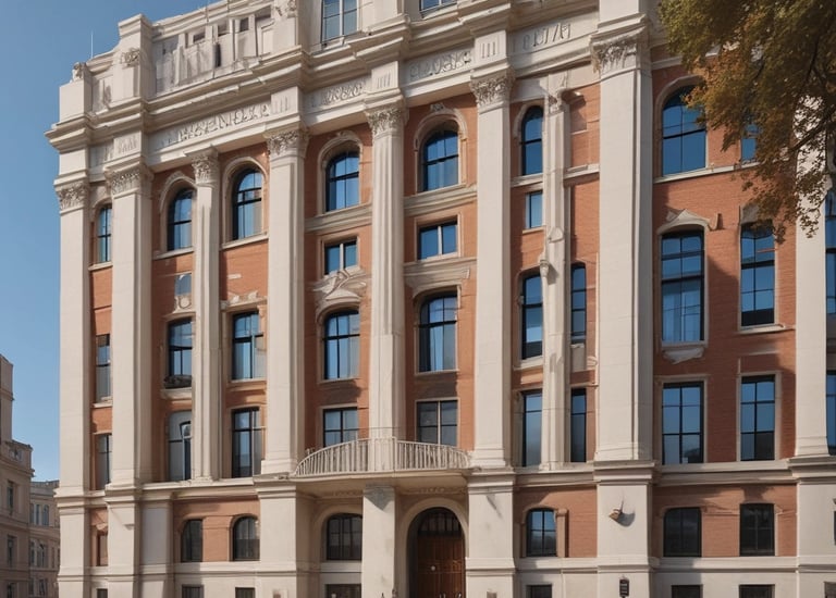 a large building with a large building in the background