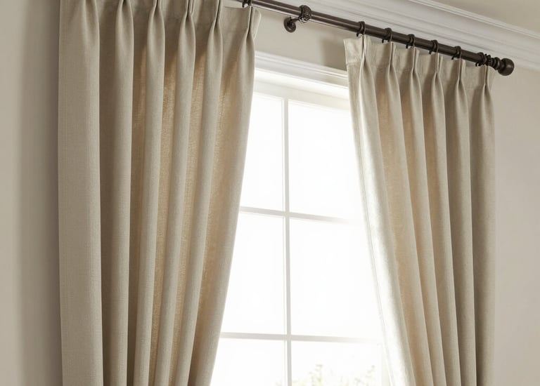 Bright kitchen window featuring elegant white curtains neatly hung.