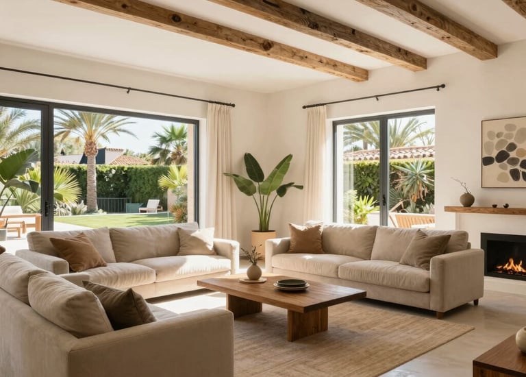 An inviting outdoor living space with comfortable seating and lush greenery.