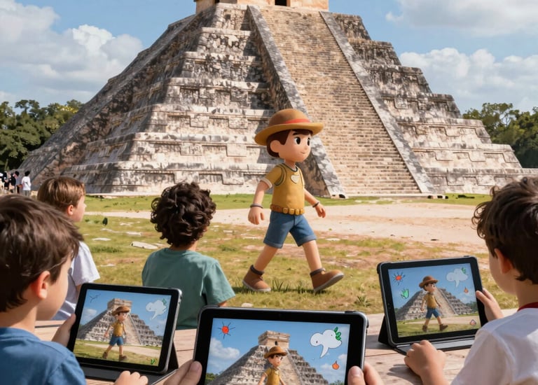 Campers gathered around a campfire discussing AI concepts under the stars.